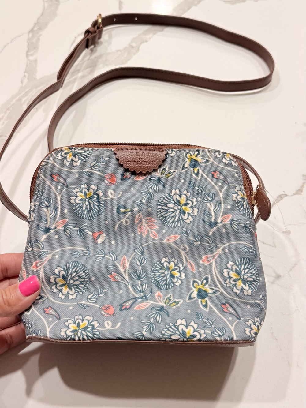 Teal by Chumbak Floral Printed Canvas Crossbody Bag